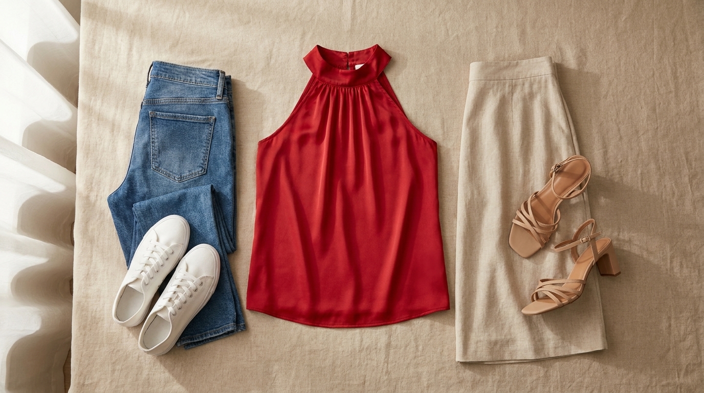 Blusa regata gola alta franzida com opções de combinação, still de closet