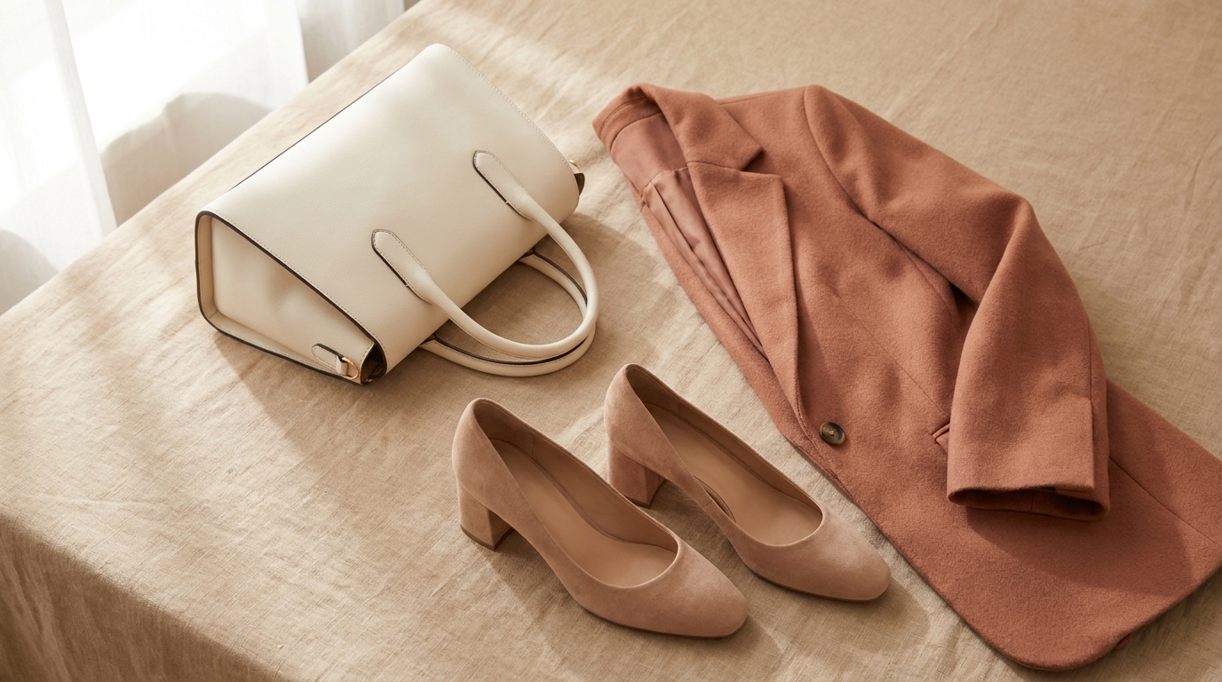 Bolsa, sapato e blazer, peças-chave arranjadas